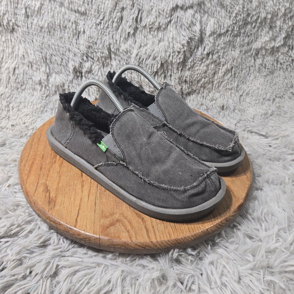 Sanuk Fuzzy Sidewalk Surfer Fleece Lined Slip On Sneaker Womens Black Size 9